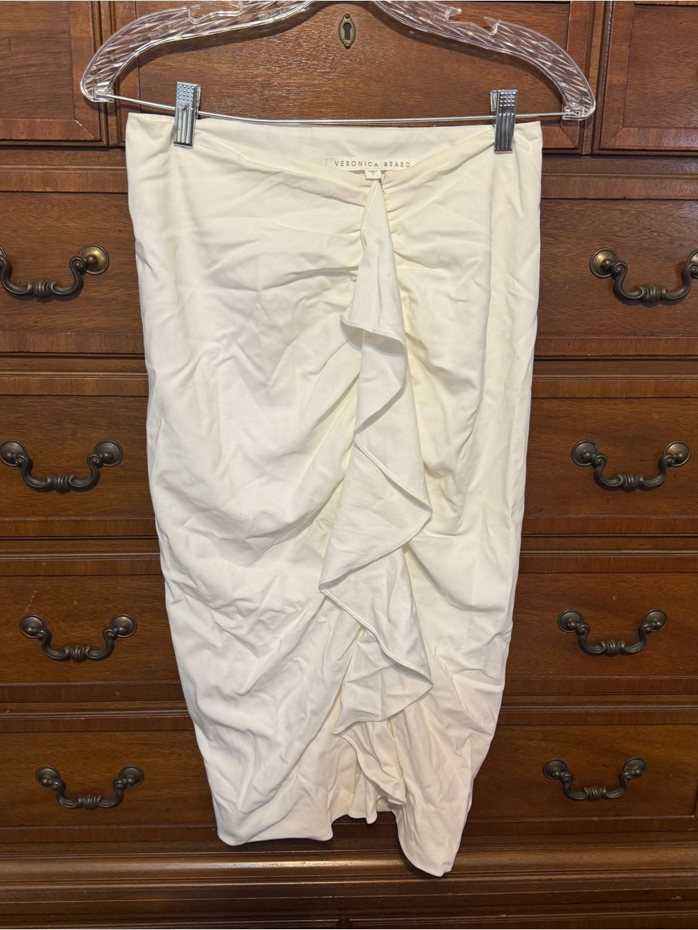 Veronica Beard White Ruffle Ruched Midi Skirt Size 4 Quiet Luxury Romantic